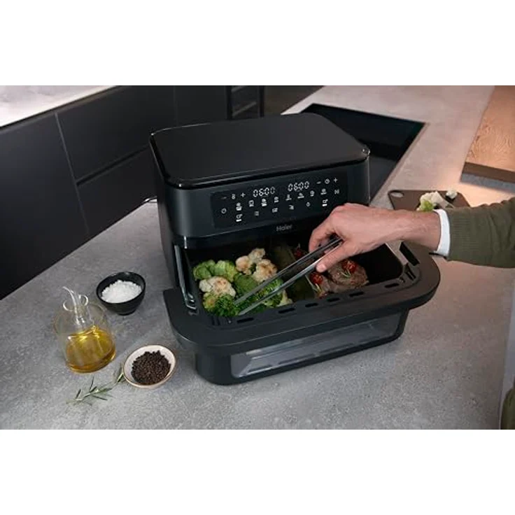 Haier Heißluftfritteuse Flex I 11 L Airfryer Dual, 8-in-1 mit herausnehmbarer Trennwand, Sichtfenster, Antihaftbeschichtung, spülmaschinenfest – Bild 2