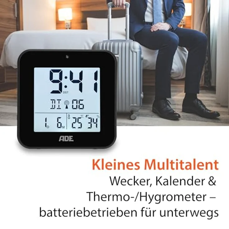 ADE Funkwecker digital funk mit Temperatur und Luftfeuchtigkeit, automatischer Lichtsensor, 2 Weckzeiten, Schlummerfunktion – Bild 6