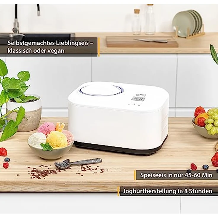 TZS First Austria Eismaschine & Joghurtbereiter | Ice Cream Maker selbstkühlend mit Kompressor und entnehmbarem 1 Liter Eisbehälter | Joghurtmaschine für zuhause - inkl. Messbecher & Spachtel – Bild 2