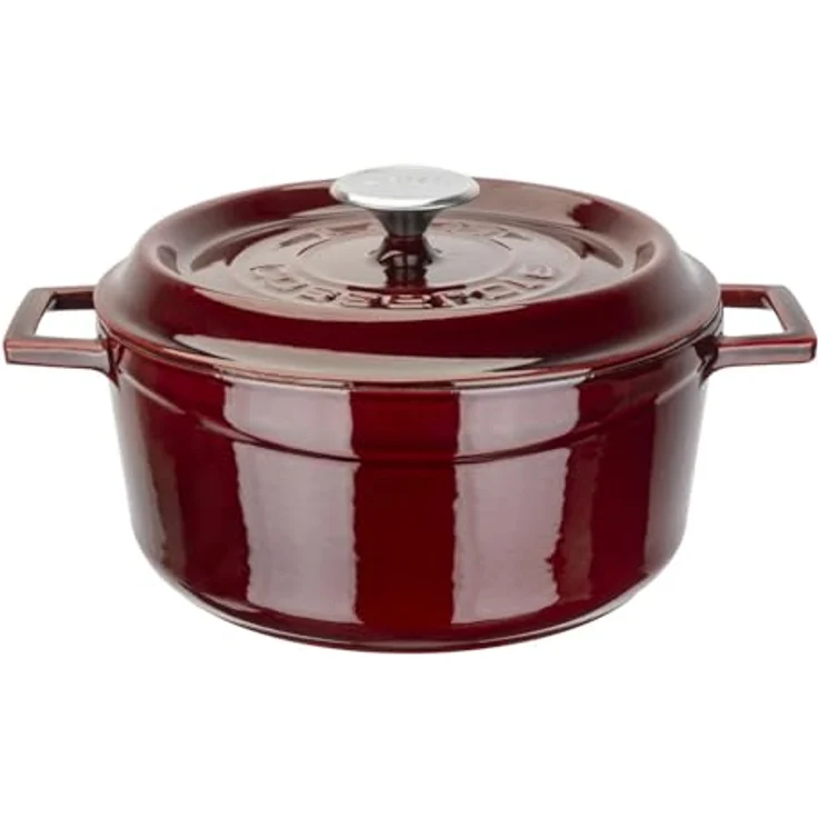 LAVA Gusseisentopf mit Deckel, emailliert, Ø 24 cm, 4,49 Liter, Rot, backofengeeignet, spülmaschinengeeignet, energiesparend – Bild 1