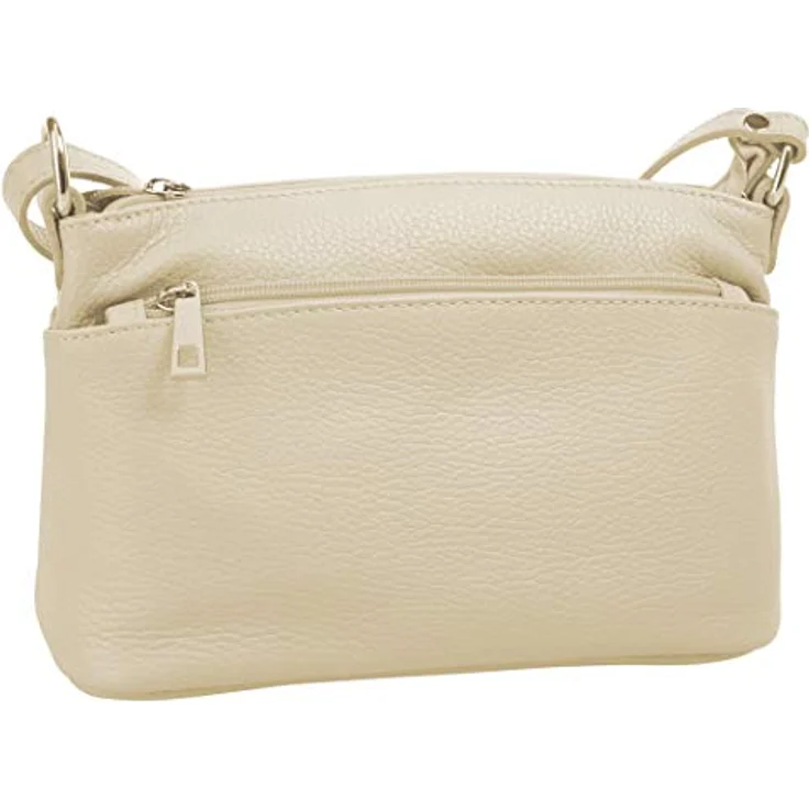 Cluty Umhängetasche aus 100% Rindleder, made in Italy, klassisches Design, 15x27x6 cm, verstellbarer Schultergurt, 4 Reißverschlusstaschen – Bild 3