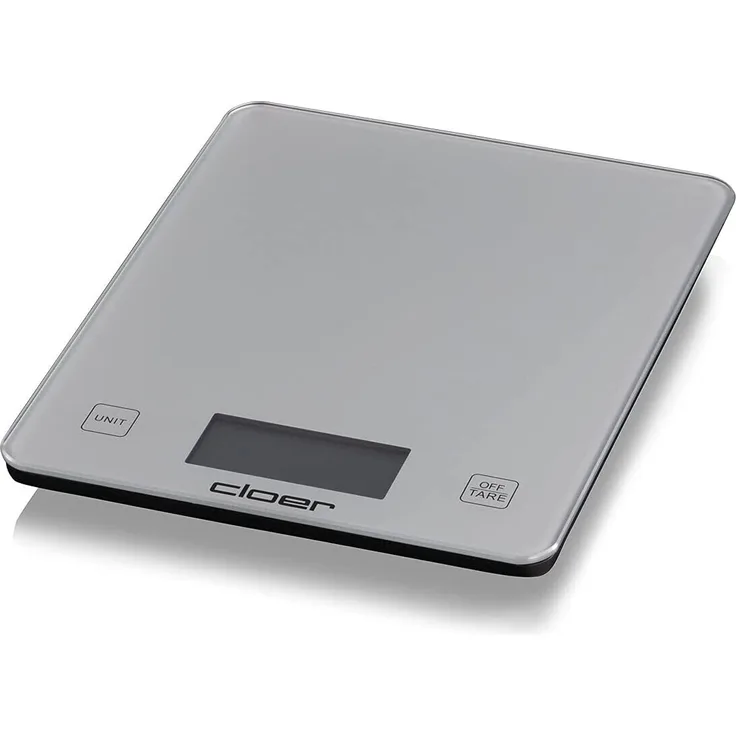 Cloer Küchenwaage 6878, digital, 10kg , 1 g Teilung, Zuwiegefunktion, Glaswiegefläche, silber