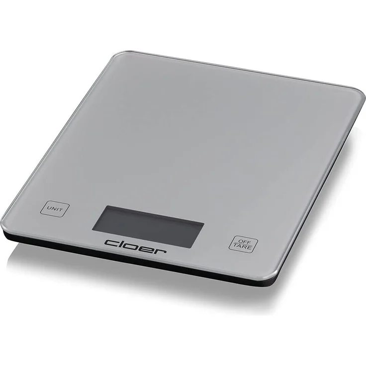 Cloer Küchenwaage 6878, digital, 10kg , 1 g Teilung, Zuwiegefunktion, Glaswiegefläche, silber – Bild 1