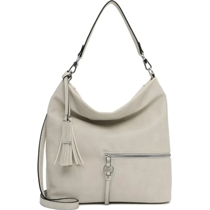 Tamaris TAS Nele, Damen Handtasche in Weiß, Grau und Beige, aus Feinsynthetik mit Reißverschluss und verstellbarem Umhängeriemen – Bild 1