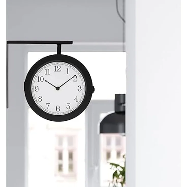 K&L Wall Art schwarz weiß Bahnhofsuhr Vintage Wanduhr ohne Tickgeräusche doppelseitige Metalluhr Quarzuhr (Steampunk Optik, 28 cm)