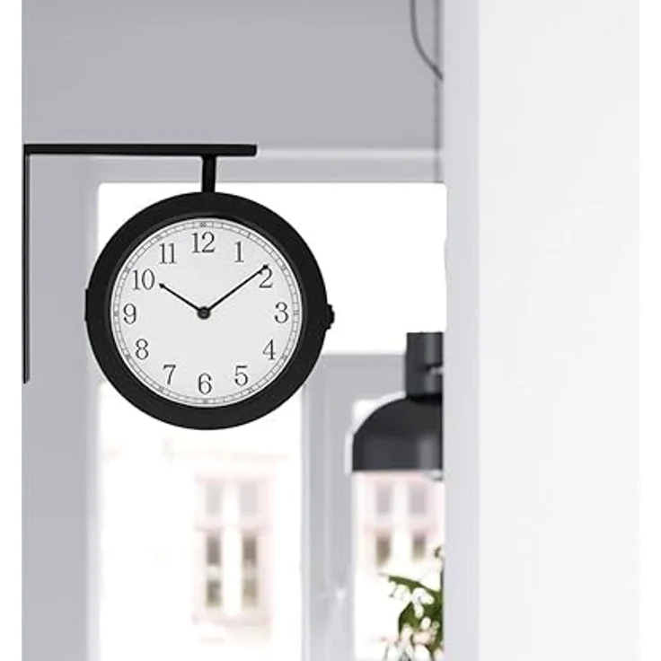 K&L Wall Art schwarz weiß Bahnhofsuhr Vintage Wanduhr ohne Tickgeräusche doppelseitige Metalluhr Quarzuhr (Steampunk Optik, 28 cm) – Bild 1