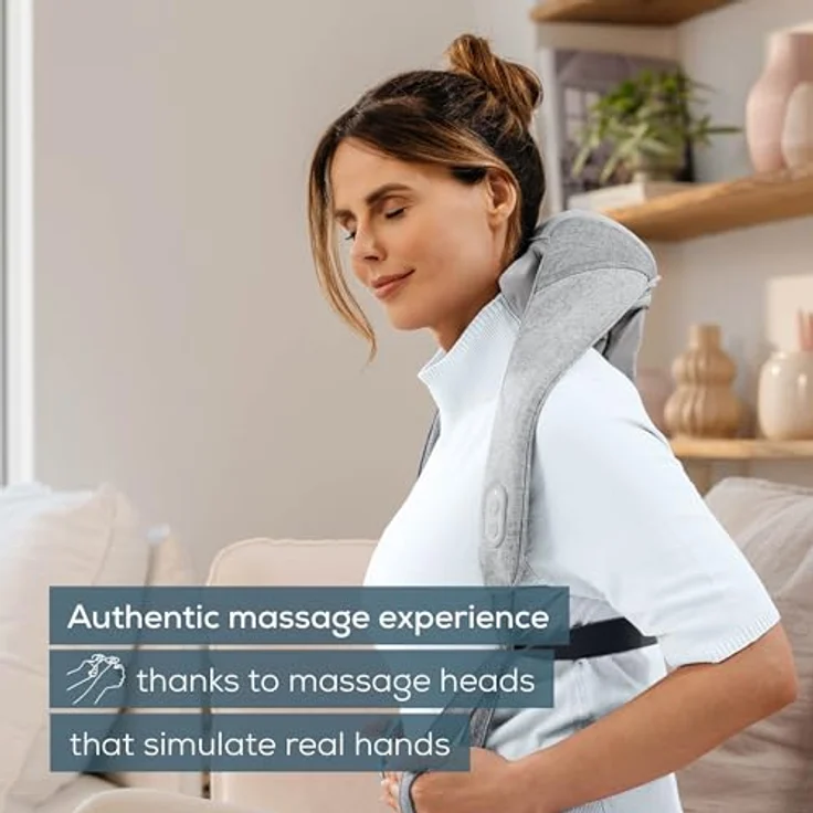 Beurer MG 154 Akku Nacken-Massagegerät mit Wärmefunktion, kabelloser Betrieb bis zu 2 Stunden, 6 handsimulierende Massageköpfe und -finger, 2 Intensitätsstufen, waschbar – Bild 2