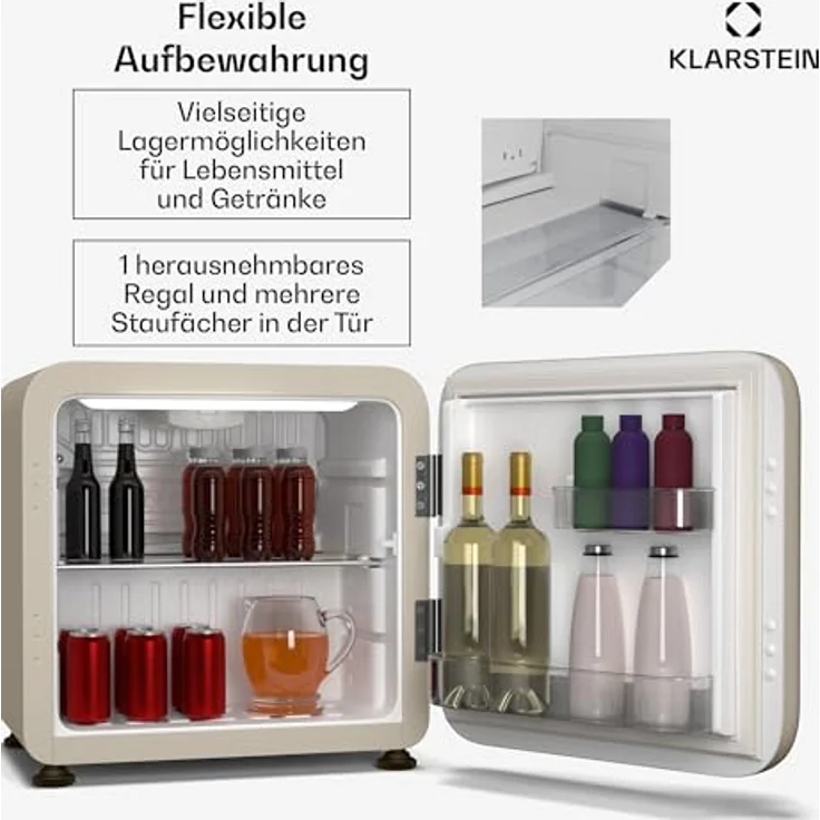 Klarstein Audrey Evo Mini Kühlschrank, 43 Liter, Retro-Design, leise mit 40 dB, kompakt, reversible Tür, für Hotel und Büro – Bild 5