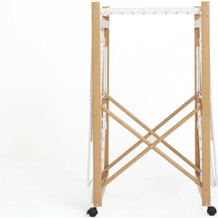 KITCHEN MOVE BAT-WD-03 Séchoir à linge, Acier Inoxydable, Bois et Blanc, L177xl61xH104 cm – Bild 5