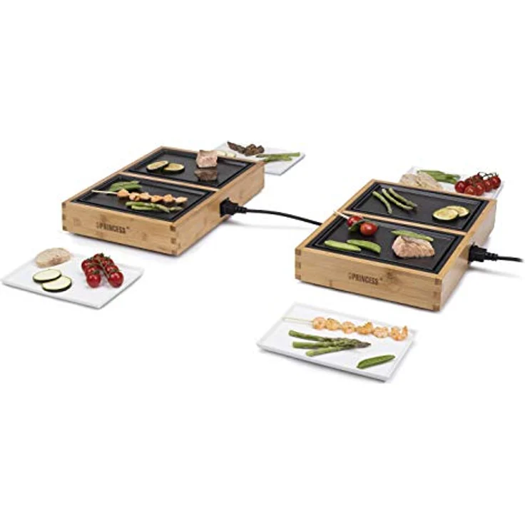 Princess 104040 Dinner4All Pure Tischgrill mit Bambusgehäuse, für bis zu 4 Personen, 4 Grill- und 4 Servierplatten, 4 x 210W, 2m Kabellänge, FSC-zertifiziert – Bild 2