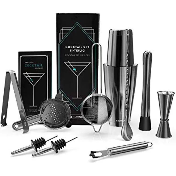 Navaris Cocktailset Cocktailshaker Cocktailmixer - 11-teiliges Mixer Set - Zubehör für Cocktails wie vom Profi - Barzubehör inklusive Rezeptbuch