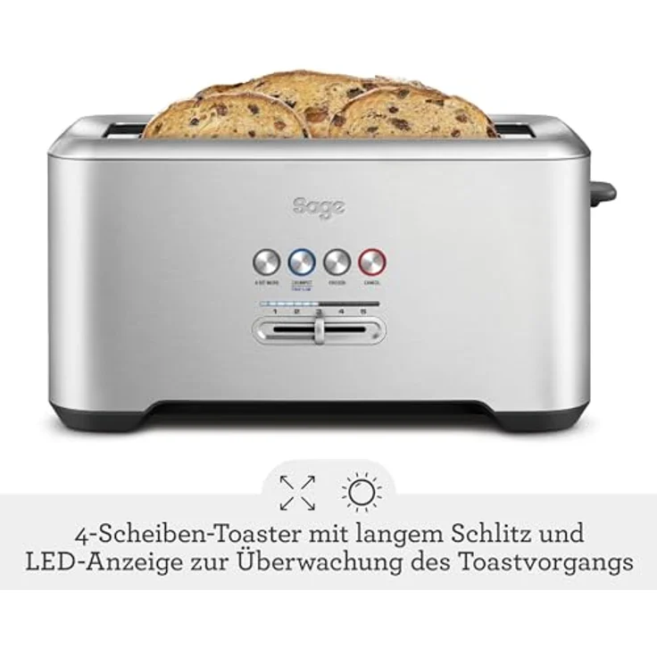SAGE STA730 the Bit More 4-Scheiben Toaster mit LED-Fortschrittsanzeige, Gebürstetes Edelstahl - Preisvergleich – Bild 2