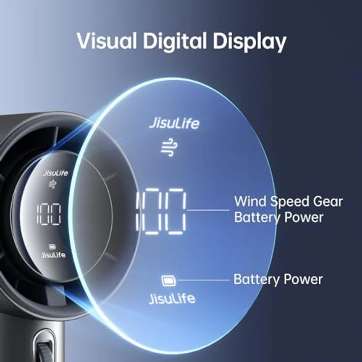 Jisulife Pro1 S, tragbarer Ventilator mit 100-Gang-Steuerung, 18W Schnellladegeschwindigkeit und LED-Anzeigebildschirm, Grau – Bild 3