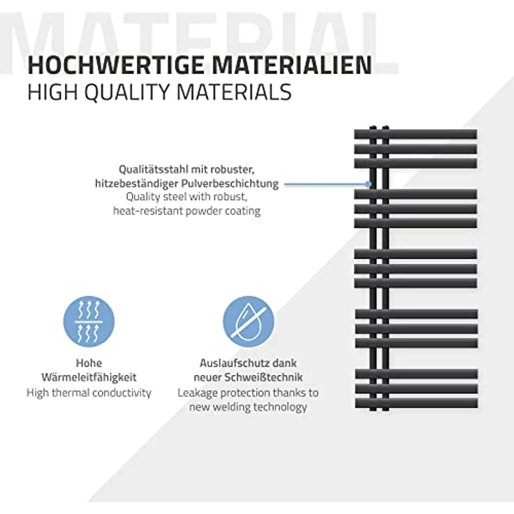 ECD Germany Iron EM Design Badheizkörper Elektrisch mit Heizstab 1200 W - 500 x 1200 mm - Anthrazit - Handtuchwärmer und Heizkörper mit Top Verarbeitung – Bild 4