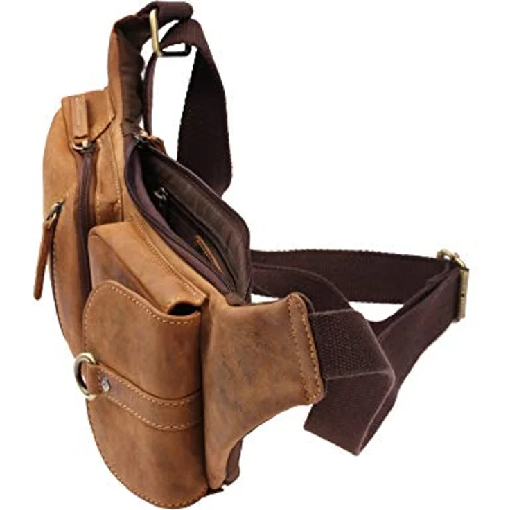 Greenburry Umhängetasche Vintage Original, Leder, mit 2 Fächern und 2 Reißverschlussfächern, braun – Bild 4