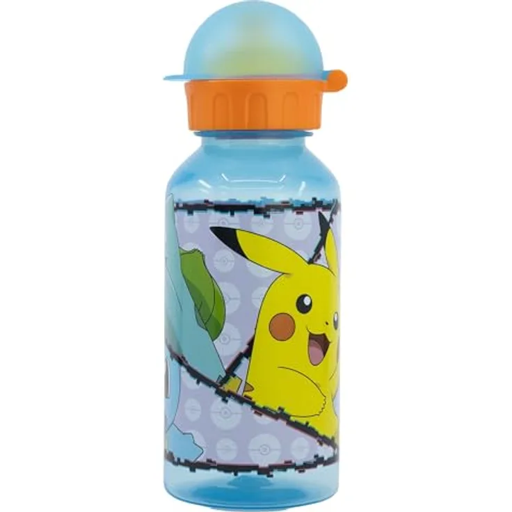 POKEMON JUEGO DE CARTAS Trinkflasche 370 ml, mehrfarbig, aus Polyethylen, ideal für Kindergarten und Freizeit