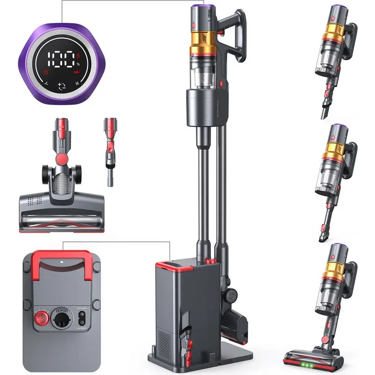 lubluelu Akku-Hand- und Stielstaubsauger X1000, kabellos, 2,5L Auto-Empty Absaugstation, 400 W, 60 Min Akku, LED Beleuchtung, 6-Stufen Filtration, Duftbox