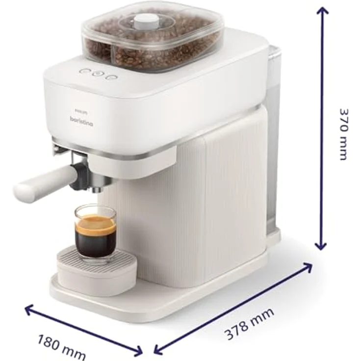 PHILIPS baristina Espressomaschine Bean swap BAR320/00, Mahlwerk für ganze Bohnen, doppelter Bohnenbehälter, 16 bar Pumpendruck, naturweiß – Bild 10