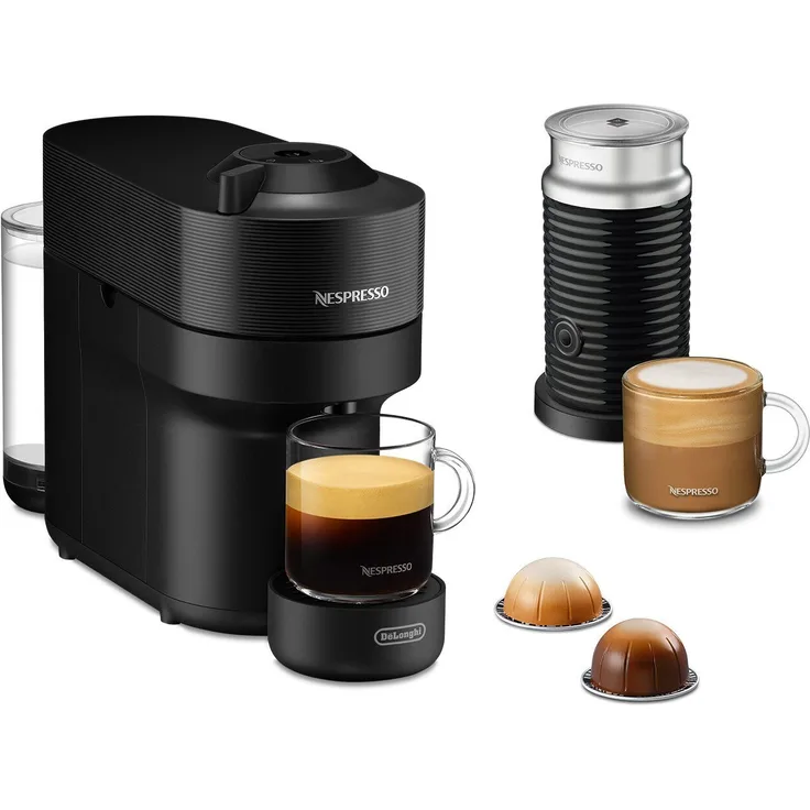 Nespresso Kapselmaschine Vertuo Pop ENV90.BAE von DeLonghi, inkl. Aeroccino Milchaufschäumer, Willkommenspaket mit 12 Kapseln - Farbauswahl: bunt