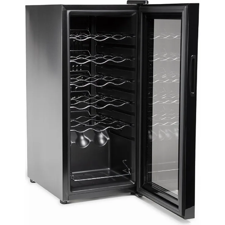 Melchioni Vermentino 18 C, Weinkühler mit Kompressor für 18 Flaschen, freistehend, schwarz, LED-Beleuchtung, Touch-Display, Temperatur 5-18°C, Geräuscharm 43 dB
