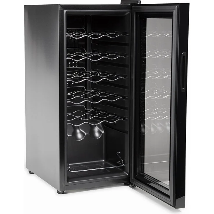 Melchioni Vermentino 18 C, Weinkühler mit Kompressor für 18 Flaschen, freistehend, schwarz, LED-Beleuchtung, Touch-Display, Temperatur 5-18°C, Geräuscharm 43 dB