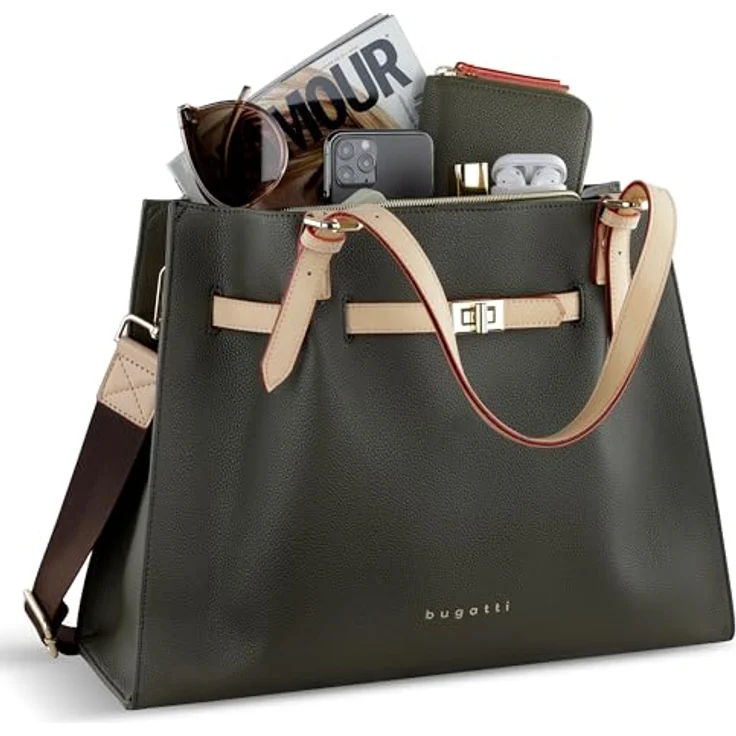Bugatti Ella Shoulderbag L, elegante Tote Bag aus hochwertigem Kunstleder, grau, 2 Tragevarianten – Bild 4