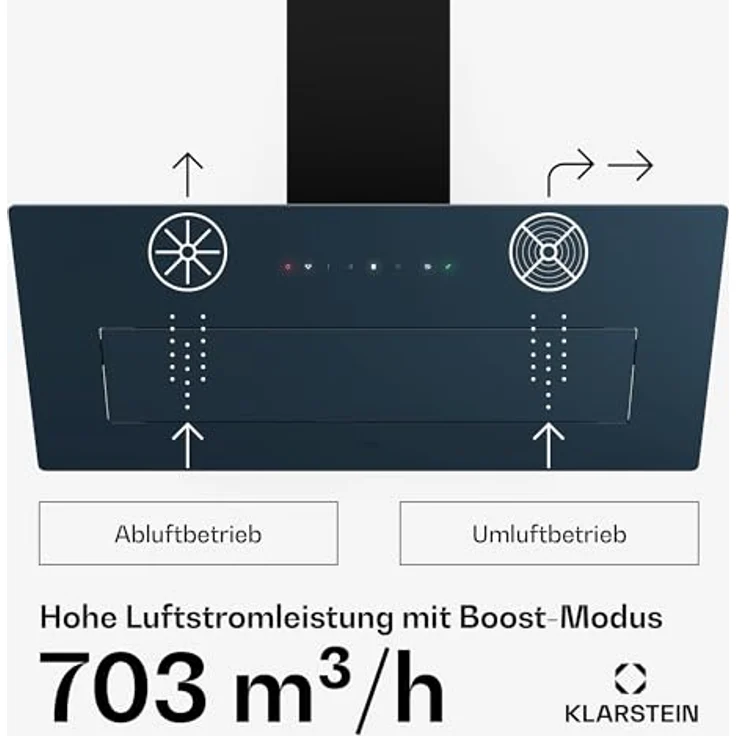 Klarstein SleekAir Dunstabzugshaube - 90cm Kopffreihaube, 718 m³/h, A++ Energieeffizienz, Touch-Bedienung, LED 5W, Duale Belüftung, Anthrazit – Bild 4