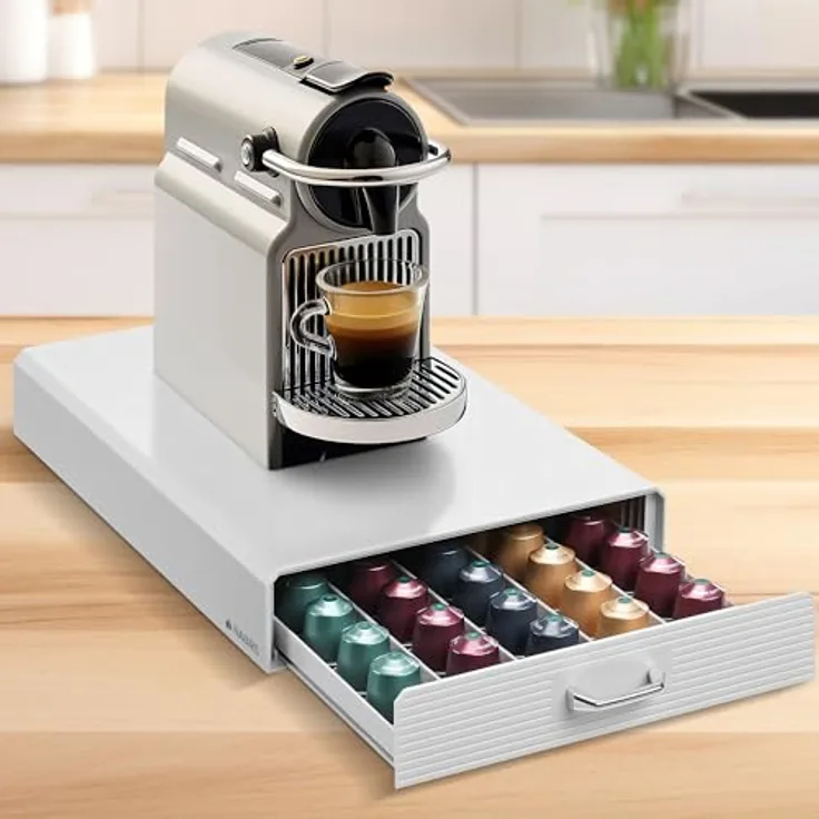 Navaris Kapselhalter kompatibel mit Nespresso Kapseln - Aufbewahrung für 50 Kaffeekapseln für Kapselmaschine - Aufbewahrungsbox Kaffeekapseln - Weiß