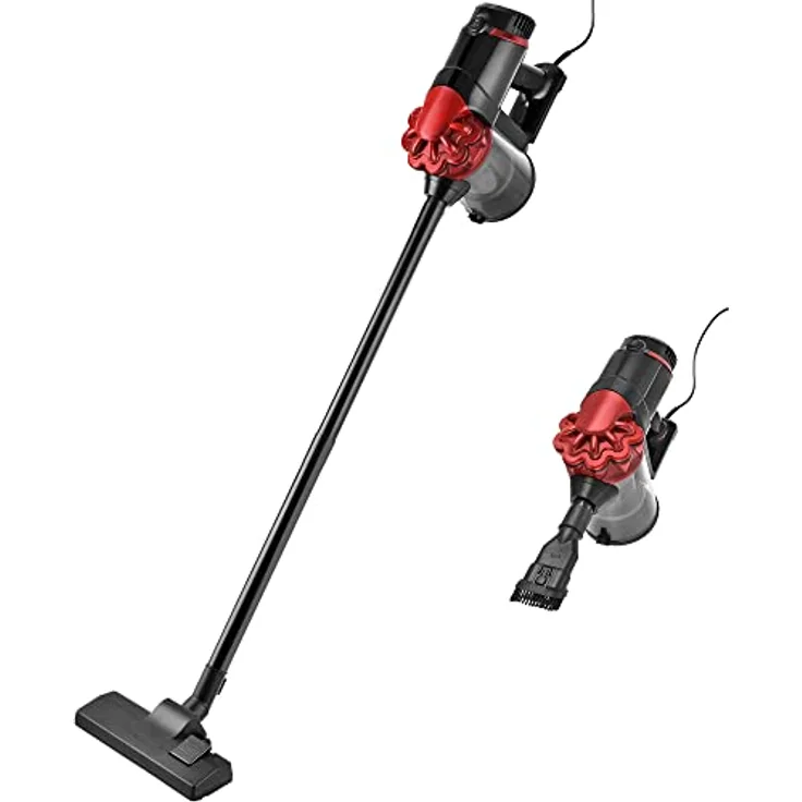 Venga! 2-in-1-Stiel- und Handstaubsauger, 4 m Anschlusskabel, beutellos, 2-in-1-Bodenbürste + 2 Extras, bis zu 20 kPa Saugleistung, rot/schwarz, 600 W, VG HVC 3001