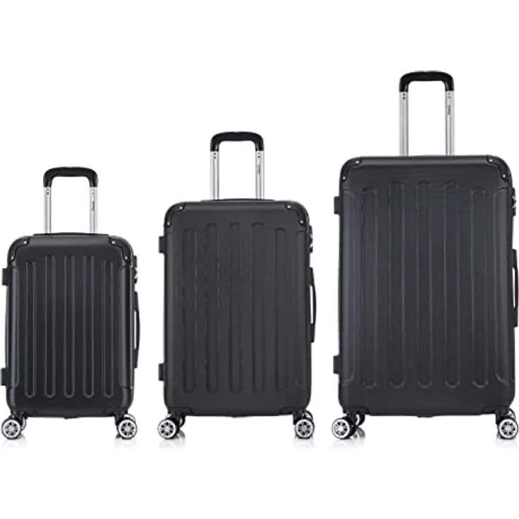 Flexot® F-2045 Hartschalenkoffer, Handgepäck & 3tlg Kofferset (16 Farben zur Auswahl) Zwillingsrollen Bordcase Reisekoffer Trolleys, elastisch und leicht, Schwarz – Bild 2