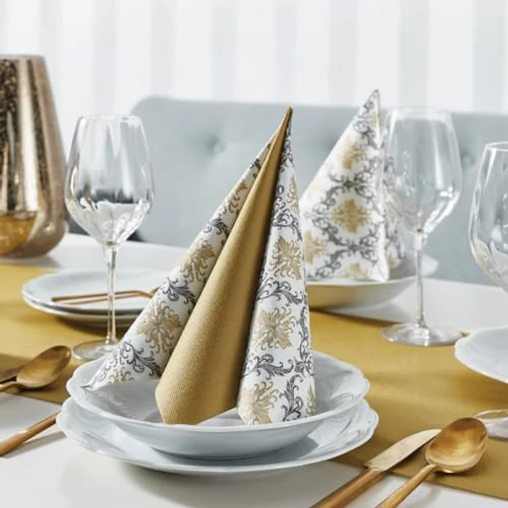 PAW Decor Collection Airlaid Servietten, stoffähnlich, 40 x 40 cm, 50 Stück, einfarbig in Gold, ideal für Hochzeit, Taufe, Kommunion, Geburtstag – Bild 5
