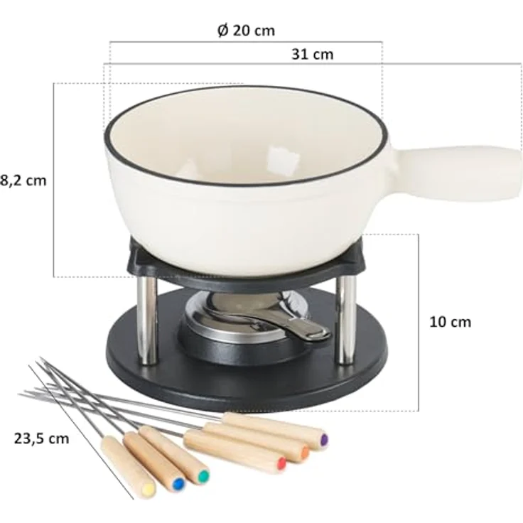 BBQ-Toro Gusseisen Fondue Set für 6 Personen | 2 Liter | Fondueset 9 teilig mit Brenner und Gabeln | Fondue-Set, Käsefondue Set, Fleischfondue Set, Schokofondue Set (Creme emailliert) – Bild 4