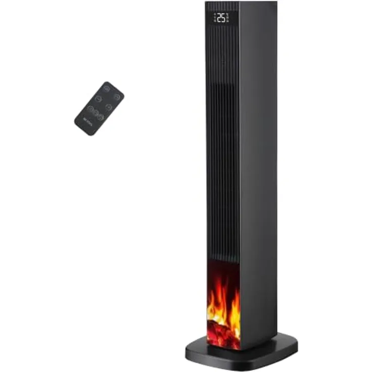 Be Cool BCLeon26 PTC-Säulen-Heizlüfter mit Kamineffekt, 2200 Watt, Schwarz, Oszillation und Fernbedienung
