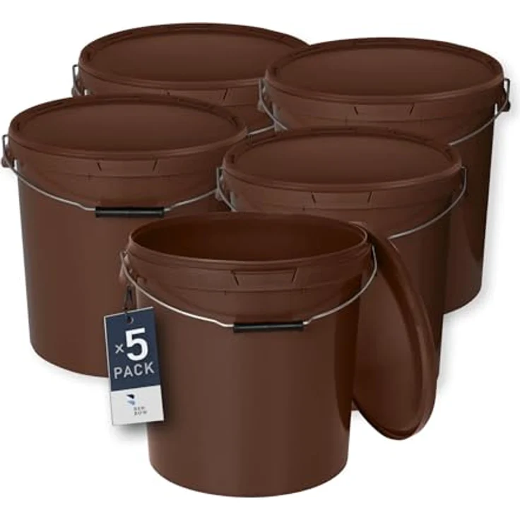 BenBow Eimer mit Deckel 20L 5er Pack, Braun BSR, luftdicht, lebensmittelecht, BRC, auslaufsicher – Bild 1