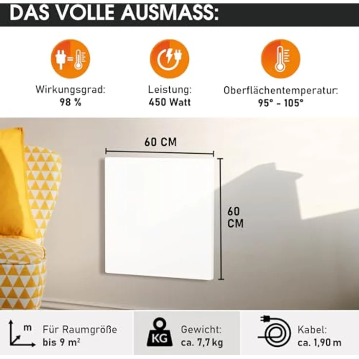 BRAST® Infrarotheizung Hybrid | 300-1100 Watt | Hoher Wirkungsgrad | Ultraflache Bauweise | Überhitzungsschutz | Inkl. Wandhalterung | Basicline ISP-HB 450 – Bild 3