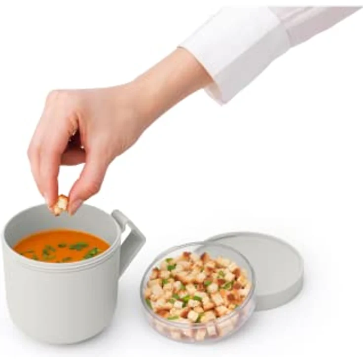 Brabantia - Make & Take Suppenbecher 0.6L - mit Aufschraubbarem Topping-Behälter (180 ml) & Griff - Auslaufsicher - Große Öffnung - Gefriergeeignet - Spülmaschinen- & Mikrowellenfest - Light Grey – Bild 2