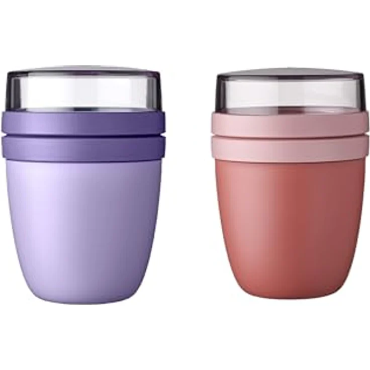 Mepal Lunchbox Lunchpot Ellipse Mixed Mini, 300 ml + 120 ml für Joghurt & Müsli, gefrier-, mikrowellen- & spülmaschinengeeignet, Vivid Lilac & Mauve – Bild 1