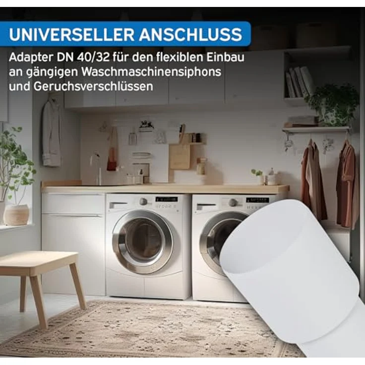kör4u Doppelanschluss DN40/32, Siphonanschluss mit Rückschlagklappen für Waschmaschine und Geschirrspüler, zwei Schlauchanschlüsse 8-23 mm – Bild 3
