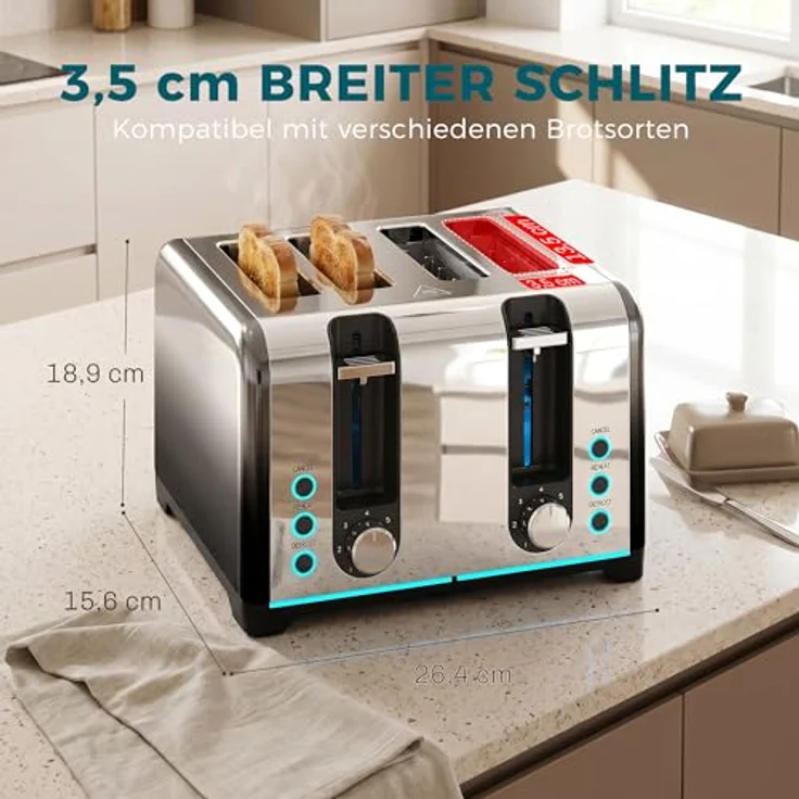 HOMCOM 4-Scheiben-Toaster, 7 Bräunungsstufen, Auftauen, Aufwärmen, Abbruchfunktion, schwarz – Bild 3