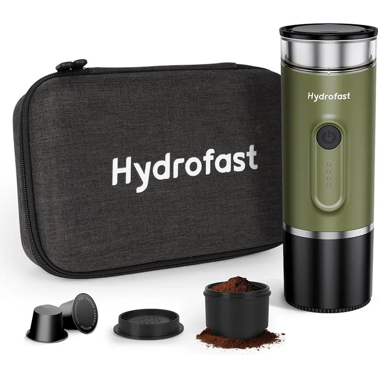Hydrofast PO-100 tragbare Espressomaschine, 15bar, 7800mAh, kompakt, 2-in-1 Heißwasserfunktion, Armeegrün