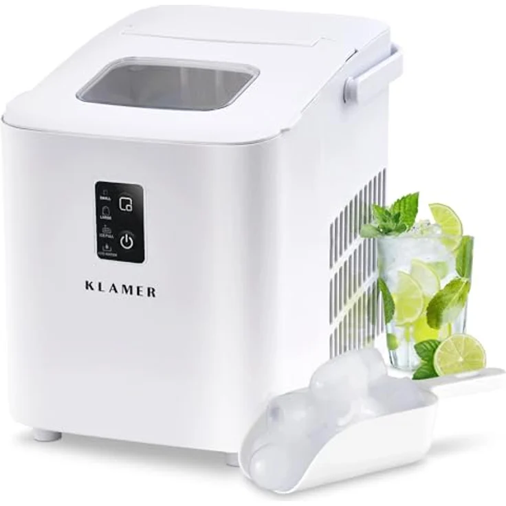 KLAMER Eiswürfelmaschine klein (2025), 8 Eiswürfel in 8 Minuten, 11 kg Eis pro Tag, 2 Größen, 1 L Wassertank, geräuscharm mit Eisschaufel und Tragegriff – Bild 1