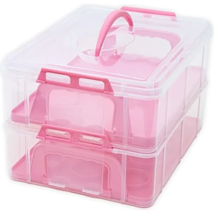 INTIRILIFE Transportbox Behälter für Kuchen und Cupcakes 2 Etagen aus Kunststoff in Pink - 36.1 x 26.1 x 21.2 cm - Großzügiger Stauraum für bis zu 24 Cupcakes - Flexibles und sicheres Design - Leicht zu reinigen