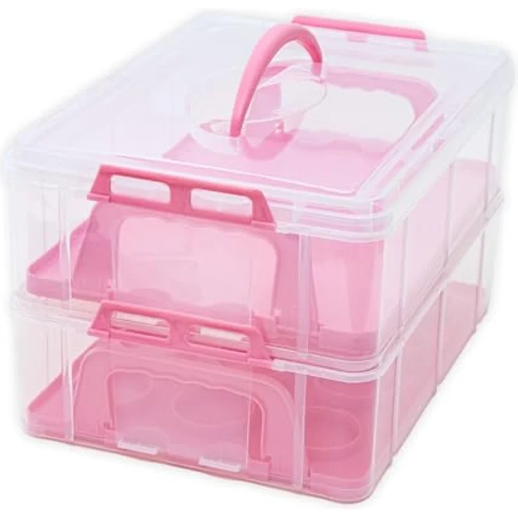INTIRILIFE Transportbox Behälter für Kuchen und Cupcakes 2 Etagen aus Kunststoff in Pink - 36.1 x 26.1 x 21.2 cm - Großzügiger Stauraum für bis zu 24 Cupcakes - Flexibles und sicheres Design - Leicht zu reinigen – Bild 1