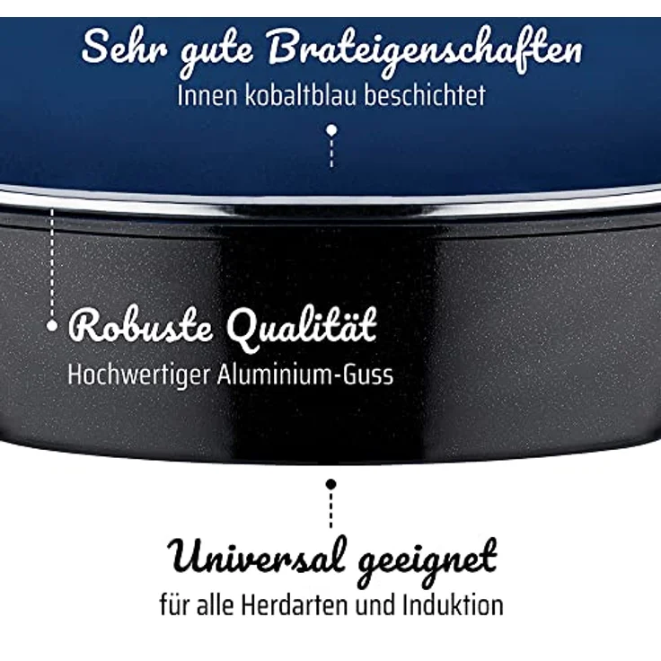 GSW 167413 Ceramica Kobaltblau Induktion Viereckbräter mit Aroma-Glasdeckel 28x28x8,5cm - ca. 5,0 Liter, Aluguss, schwarz-blau, 28 cm, 2-Einheiten – Bild 5