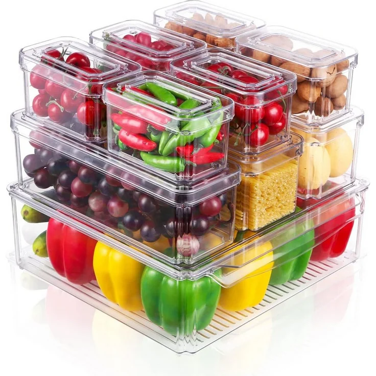 SinLaw Kühlschrank-Aufbewahrungsbox-Set, 10-teilig, stapelbar, BPA-frei, transparentes Acryl, versiegelt für Frische, großer Lagerraum