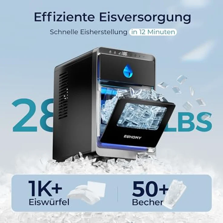 EUHOMY Tragbare LunaArc™ Crescent Eiswürfelmaschine, 1600 Stück/Tag, 12 Minuten Eisproduktion, automatische Tiefenreinigung, ideal für Whiskey/Kaffee/Softdrinks – Bild 2