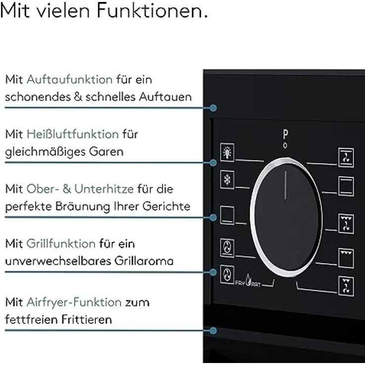 Wiggo WO-BFA610 Einbau-Backofen, schwarz, 60 cm, 73 l, Airfryer, Ober- & Unterhitze, Heißluft, Grillen, Auftauen, 4 Bleche, Konfektion – Bild 5