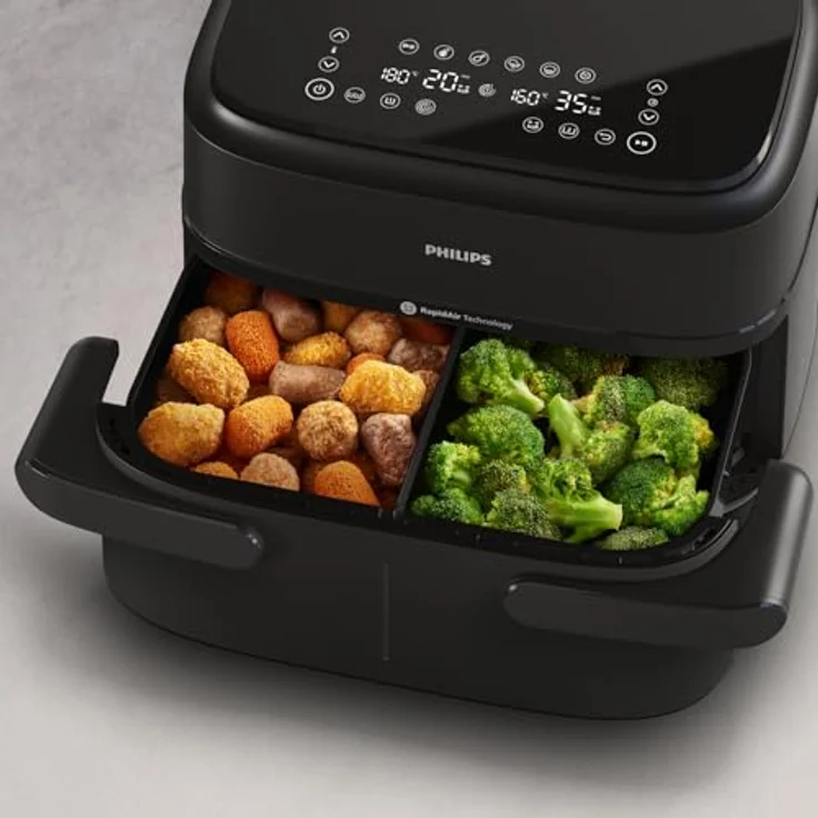 Philips NA150 Luftfritteuse 7.1 Liter 2450 Watt schwarz, Serie 1000 Airfryer mit flexiblem/doppeltem Korb, 10 Kochmethoden, App für Rezepte NA150/00 – Bild 8