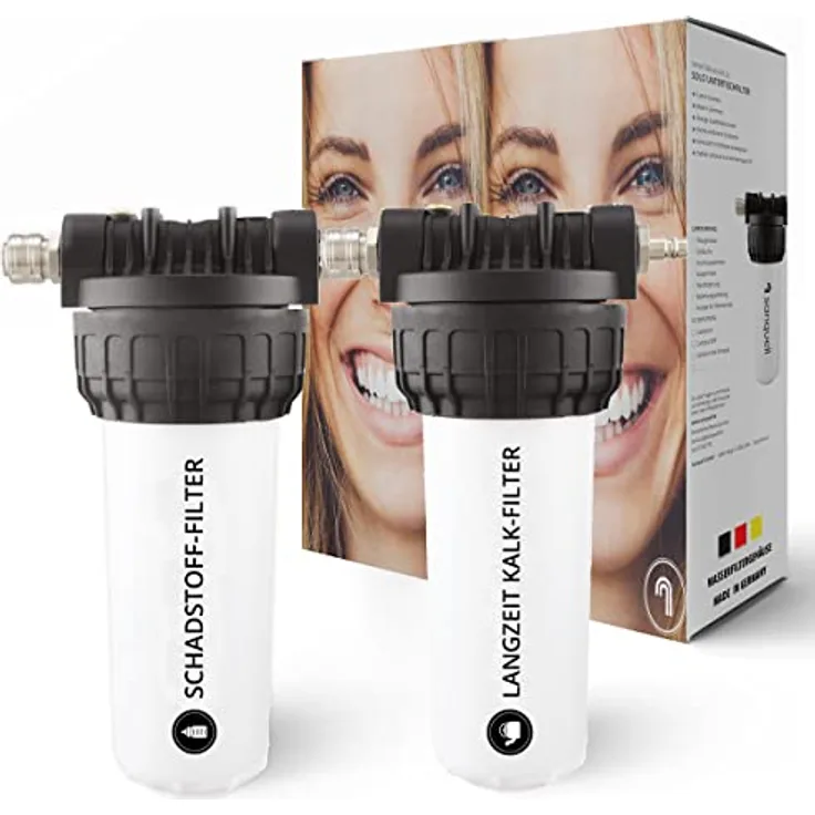 Kalkfilter mit Schadstoff-Filter FirstClass, ultrafein, macht hartes Wasser weich und sauber, hoher Wasserdruck, made in Germany