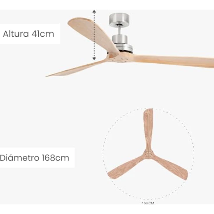 FARO BARCELONA LANTAU-G, Deckenventilator ohne Licht, nickel matt/kiefer, Ø 168 cm, mit Gleichstrommotor und Fernbedienung – Bild 8